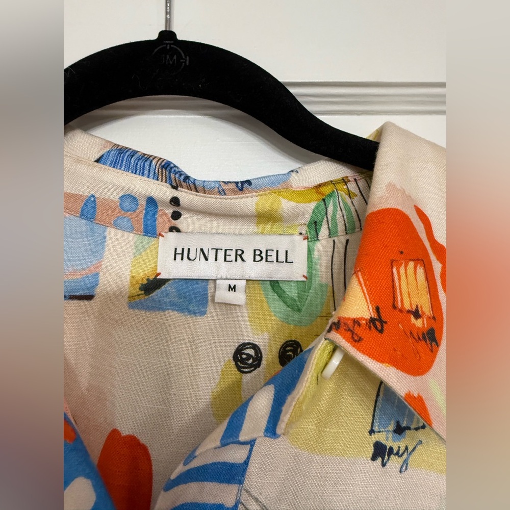 HUNTER BELL Multicolor Printed Cotton Mini Dress with Blue Trim - Picture 6 of 10